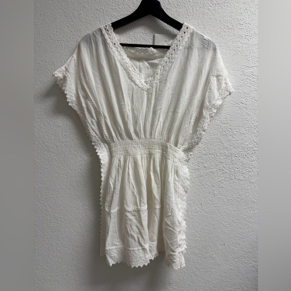 Key West Boutique White Lace Trim cinched waist CoverUp swim S